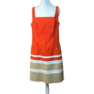 Lauren by Ralph Lauren Shift Dress Color block Stripe Orange White Women’s 12